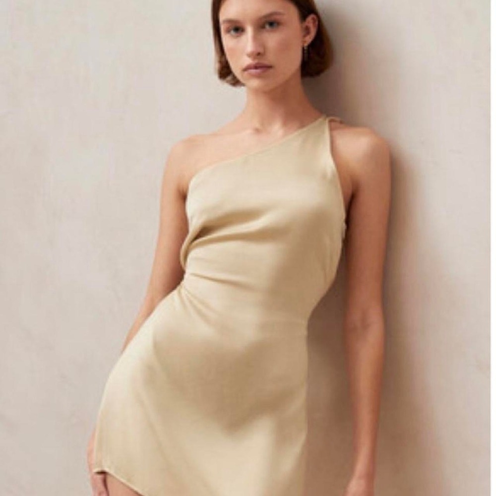 cream satin one shoulder mini dress coquette rave fairy cocktail